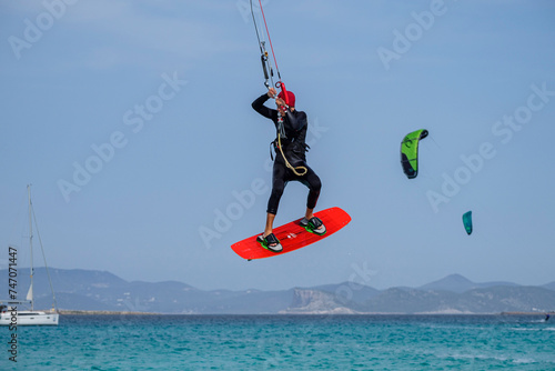 kitesurfing on Illete beachFormentera, Pitiusas Islands, Balearic Community, Spain photo