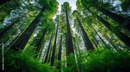 Majestic redwood forest  towering trees reach skyward in a grand display of nature s splendor.