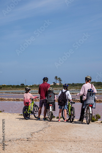 family bike ride, La Savina, Formentera, Pitiusas Islands, Balearic Community, Spain