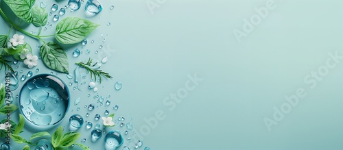 world water day banner concept with fresh leaves dew drops blue serene background with space for text or copy photo