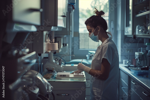 woman scientist working in a dental studio