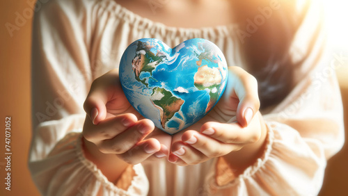 Earth Day Celebration with Heart-Shaped Planet in Hands