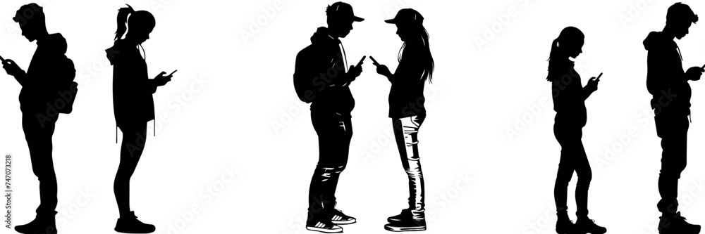 Portrait of happy smiling young woman with smartphone wearing black coat, round hat, sunglasses isolated on white background,black and white Portrait of happy smiling young woman with smartphone wearing black coat, round hat, sunglasses isolated on white background,black and white