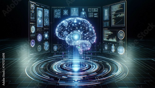 Advanced AI Brain with Futuristic Data Interfaces