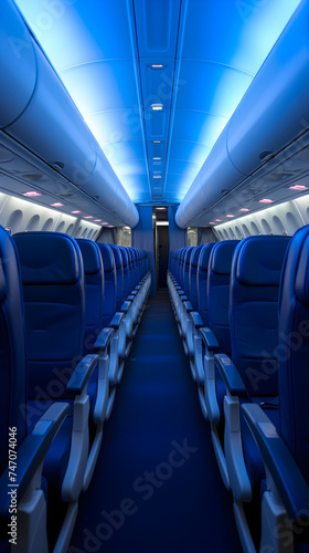 Serene Solitude: Longitudinal View of an Empty Commercial Airplane Cabin