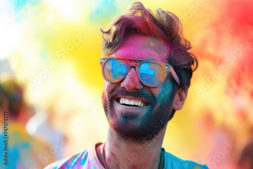 Colorful Eyes - Smiling Man with Colorful Eyes and Glasses. Fictional Character Created By Generated By Generated AI.