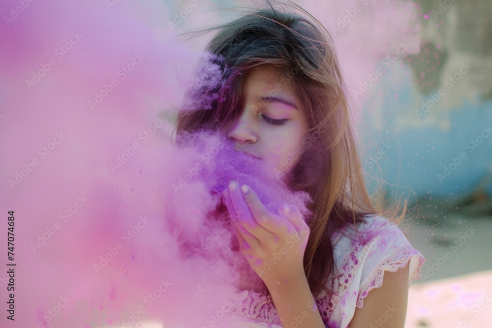 Little Girl Enjoying the Colorful Dust. Fictional Character Created By Generated By Generated AI. Little Girl Enjoying the Colorful Dust. Fictional Character Created By Generated By Generated AI.