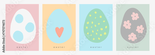 Easter greeting cards. Set of hand drawn festive templates for Ester holiday graphic design. Vector illustration.