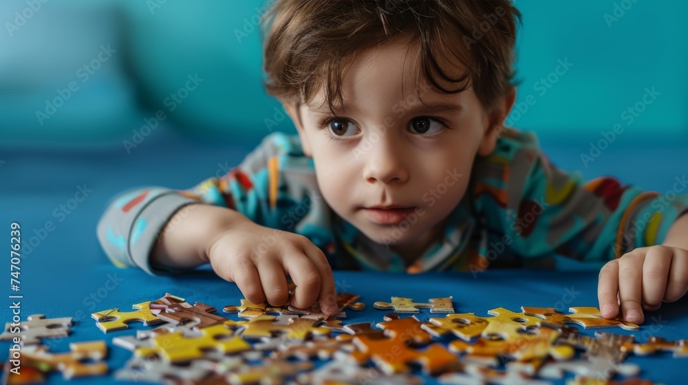 little boy doing a jigsaw puzzle Develop problem-solving intelligence, A child connects jigsaw puzzle pieces on a living room table. Kid assembling a jigsaw puzzle. Fun family leisure. little boy doing a jigsaw puzzle Develop problem-solving intelligence, A child connects jigsaw puzzle pieces on a living room table. Kid assembling a jigsaw puzzle. Fun family leisure.