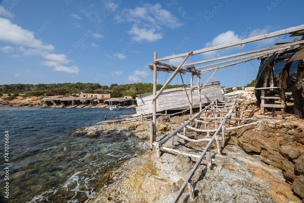 traditional dry dock, S´Algar, Formentera, Pitiusas Islands, Balearic Community, Spain traditional dry dock, S´Algar, Formentera, Pitiusas Islands, Balearic Community, Spain