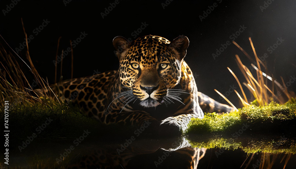 Close up Of Leopard Mouth With Black Background 4K Wallpaper - obrazy, fototapety, plakaty 