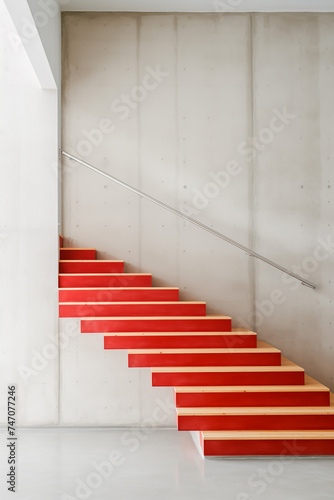 Red stairs in a big building