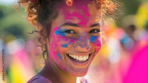 Colourful and happy woman with painted face. Fictional Character Created By Generated By Generated AI.