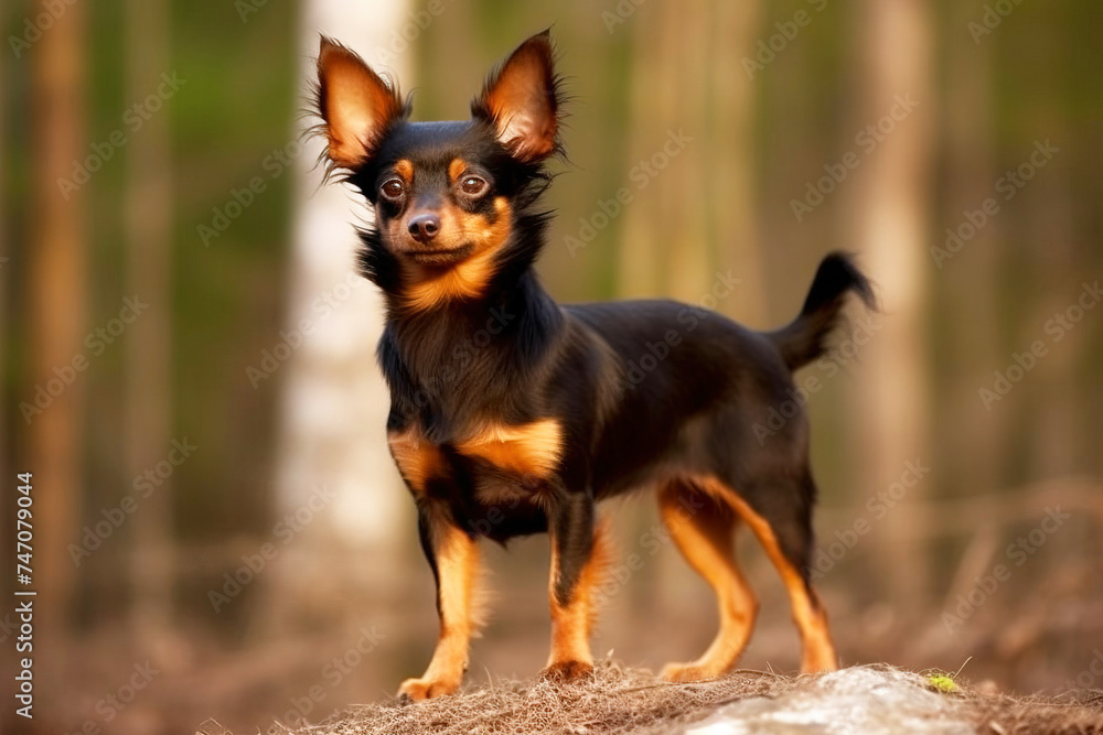 Russian Toy Terrier purebred beautiful breed of dog, background nature Russian Toy Terrier purebred beautiful breed of dog, background nature