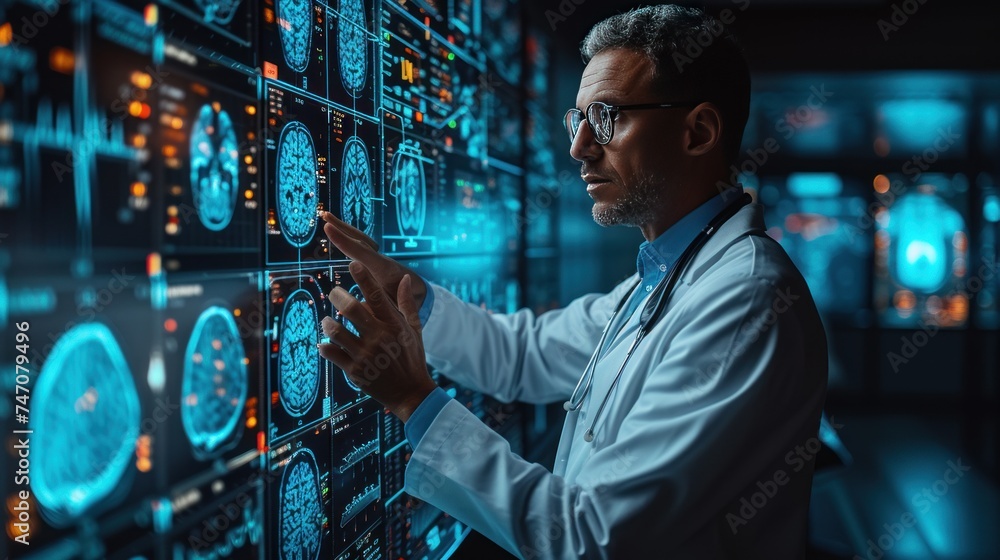 Medicine doctor touching medical technology and network concept