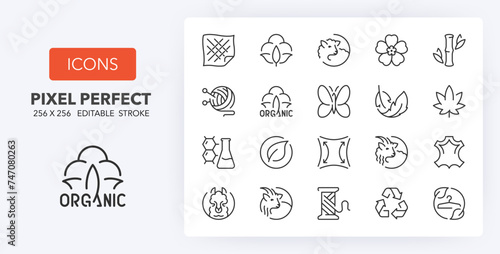 Fabric features, thin line icon set. Outline symbol collection. Editable vector stroke. 256x256 Pixel Perfect scalable to 128px, 64px...