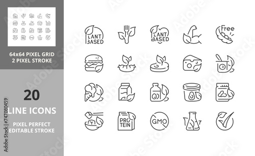 Line icons about plant based diet. Editable vector stroke. 64 and 256 Pixel Perfect scalable to 128px...