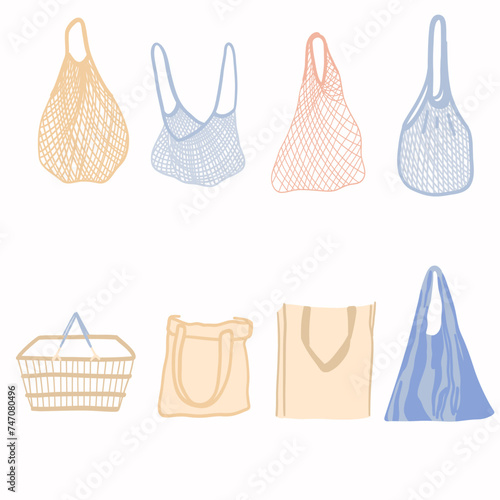 Flat design set of reusable eco bags shoppers