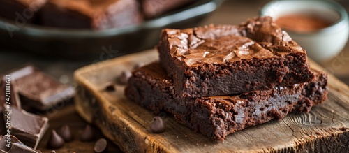 Irresistible Stack of Delicious Brownies on Rustic Wooden Board, Tempting Treat for Foodies