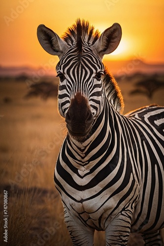 Zebra standing in the meadow before sunset © Viewvie