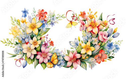 Vibrant Easter Wreath Decorated with Colorful Flowers Isolated on Transparent Background PNG. © Faizan