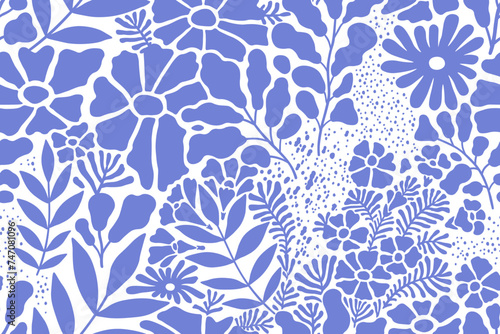 Seamless vintage pattern with wonderful blue flowers on a white background in vector texture.