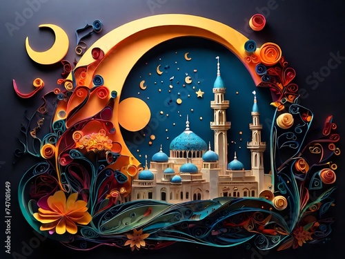 3D illustration of mosque decoration generated by AI