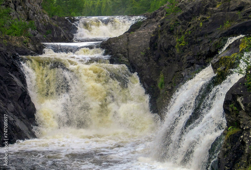 the famous Kivach waterfall on the Suna River in the Republic of Korea on a summer day