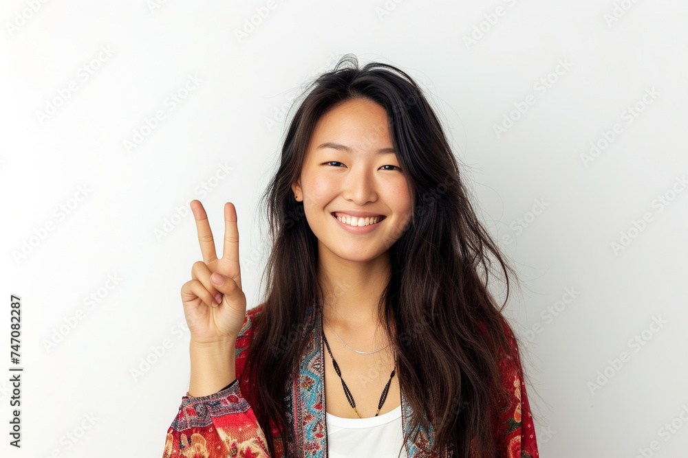 Portrait of happy Asian woman showing ok sign. Portrait of happy Asian woman showing ok sign.