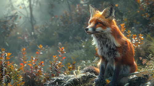 fantasy landscape full of magical foxes