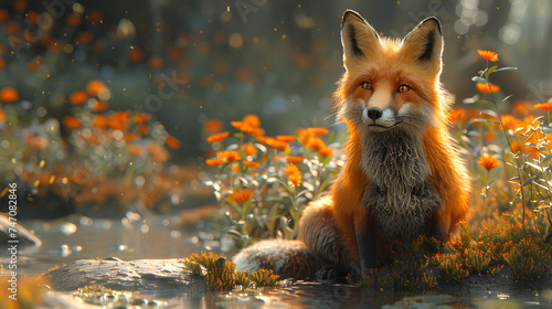 fantasy landscape full of magical foxes © Adja Atmaja