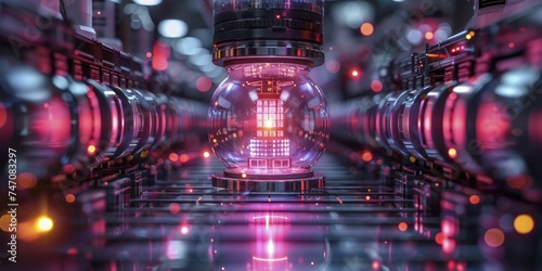 Quantum Computing Core: An industrial innovation beacon, solving logistical problems in a fraction of a second, a powerhouse. photo