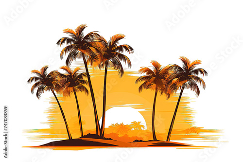 Palm tree against summer sunset isolated on PNG Background. Generative Ai.
