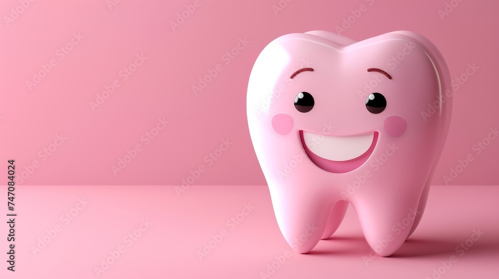 Sweet 3d tooth character on soft pastel background, ideal for custom text placement. Sweet 3d tooth character on soft pastel background, ideal for custom text placement.