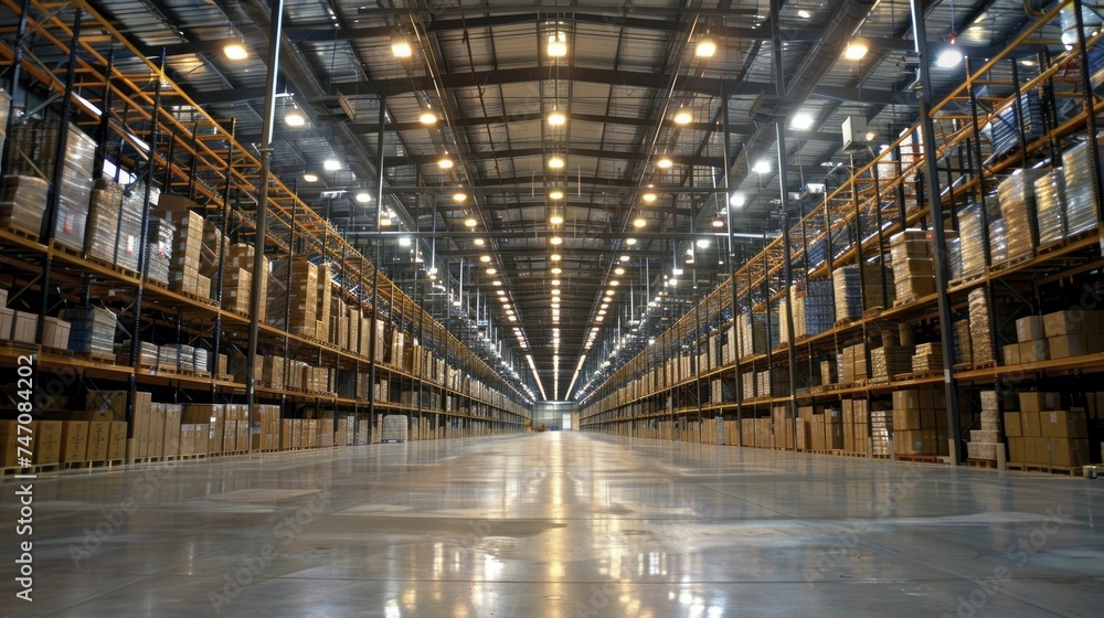 Warehouse Wonders An expansive warehouse, primed for goods, the hub of global distribution networks.