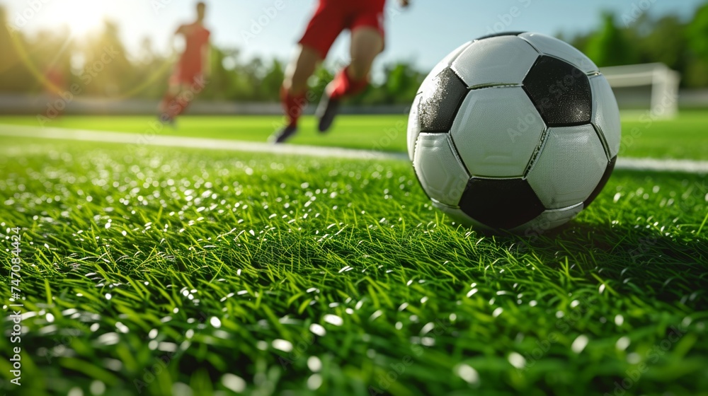 Soccer players in action on a grass field Soccer players in action on a grass field