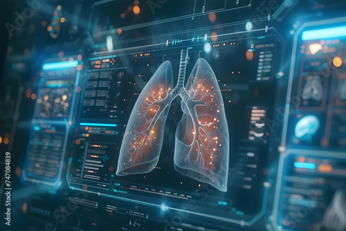 Medical technology concept - Futuristic medical interface displaying human lungs