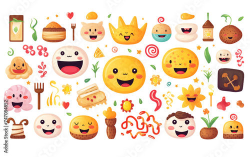 Banner Featuring Cheerful Emojis and Symbols Isolated on Transparent Background PNG.