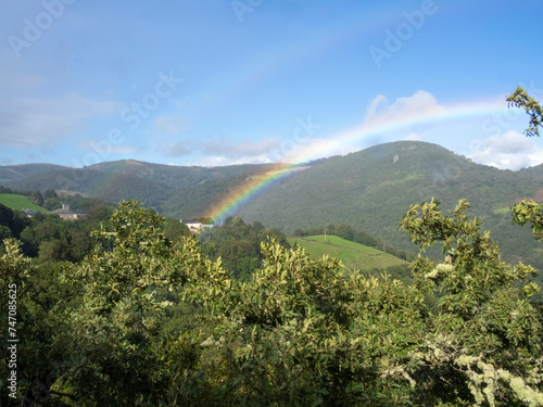 Landscape of the Caurel mountain range with rainbow. Lugo, Galicia, Spain. photo