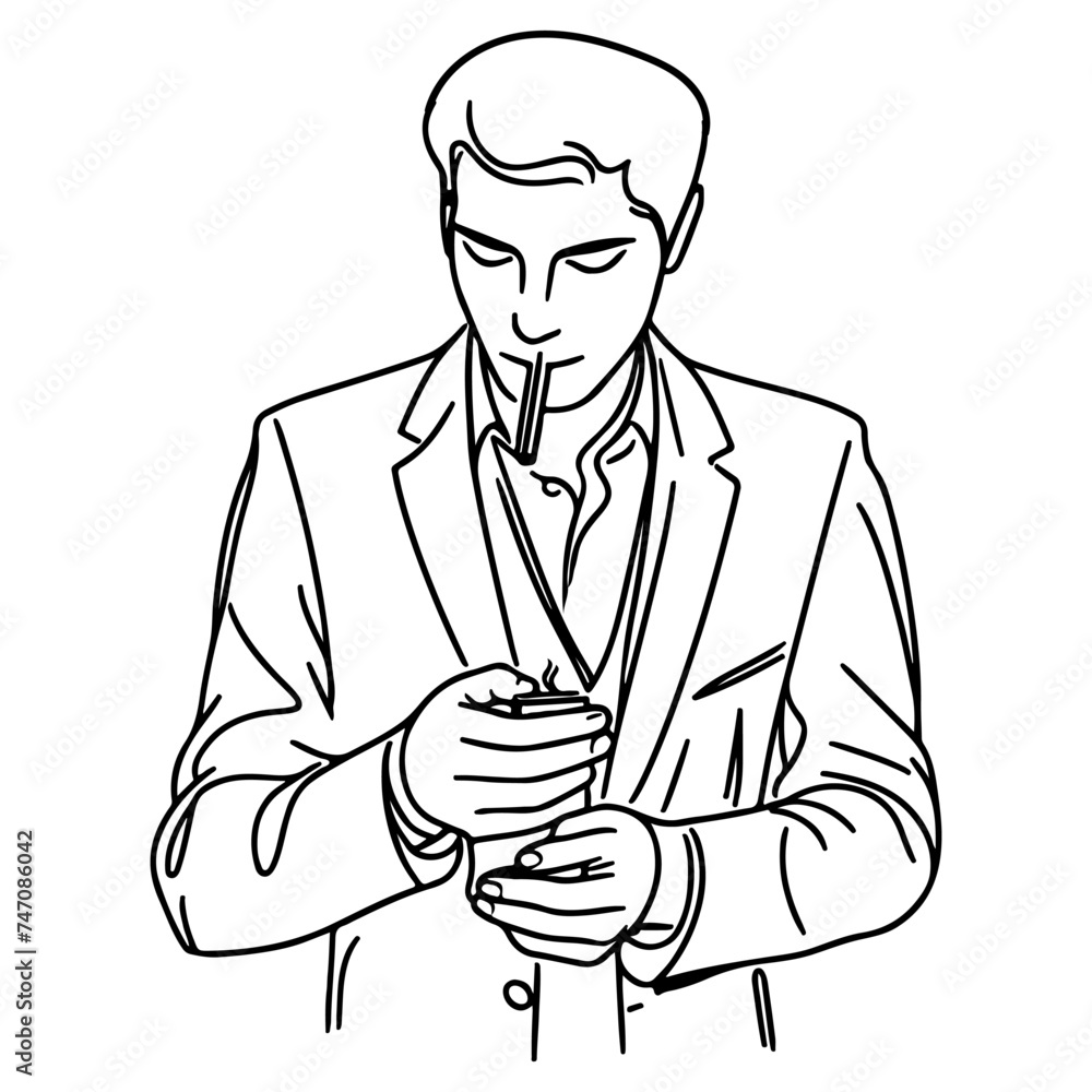 continuous line hand drawing Close up man smoking cigarette vector on white background continuous line hand drawing Close up man smoking cigarette vector on white background