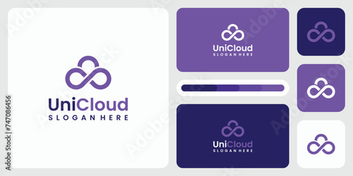 Vector logo design illustration of modern technology infinity cloud shape.