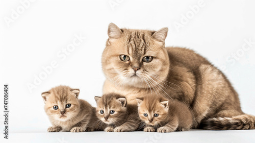 cat with kitten look at camera isolated white backgroud