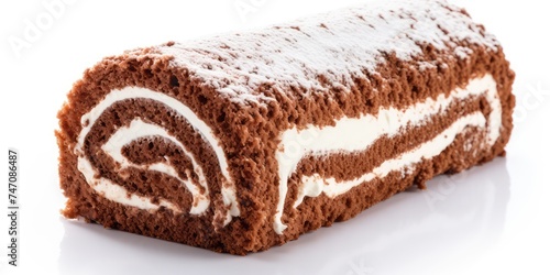 Chocolate Swiss Roll, Round Sponge Cake Isolated, Sliced Rolled Vanilla Biscuit with Cocoa Cream Filling