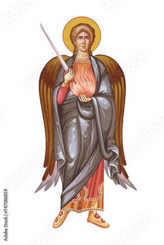 Archangel Uriel. Illustration in Byzantine style isolated on white background