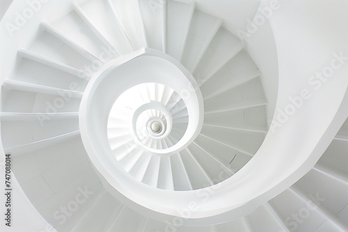 Indoor modern spiral staircase in white. Top view