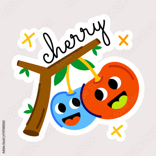 Customizable flat sticker of cute cherries 