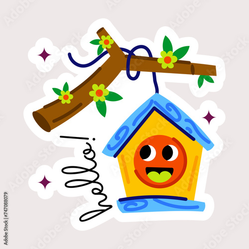 Here’s a flat sticker of tree birdhouse 
