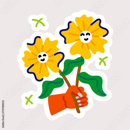 Editable flat sticker of spring flowers 
