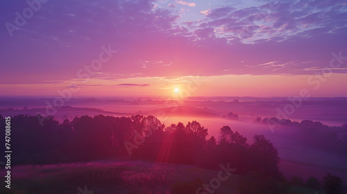 A breathtaking sunrise hike, with colorful hues painting the sky as the background, during a refreshing morning expedition