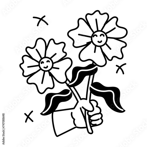 Editable glyph sticker of spring flowers 